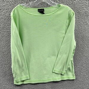Womens Breton Stripe Top L Green White Long Sleeve Lightweight Coastal Casual